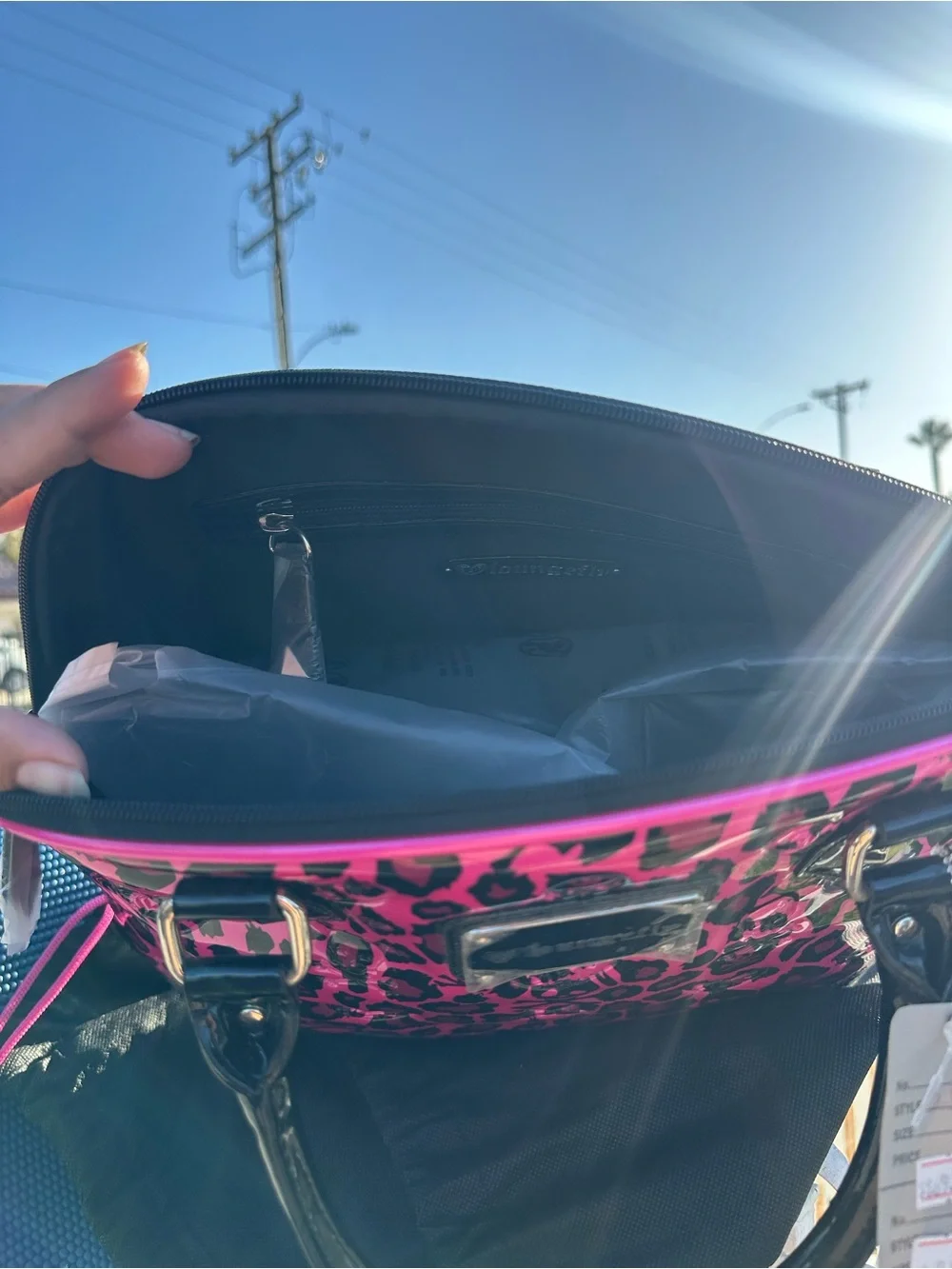 Loungefly Black and Hot Pink Leopard Skull Satchel